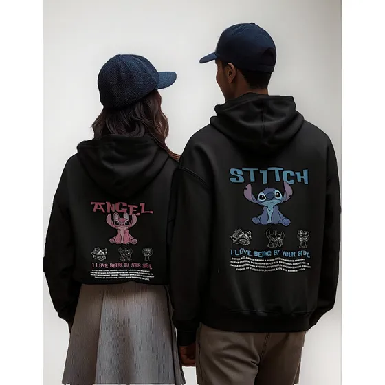 Kit 2 Moletom De Inverno Estampada Casal Stitch E Angel