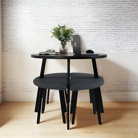 Mesa De Comedor Minimalista Gaon Gl-0185 Con 4 Bancos Antecomedor Redondo Color Negro
