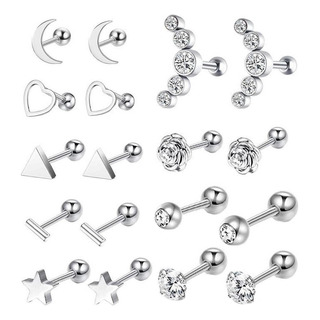 Juego De Aretes Tragus De 18 Piezas Joyas De Plata Acero Juego De Aretes Tragus De 18 Piezas Joyas De Plata Acero