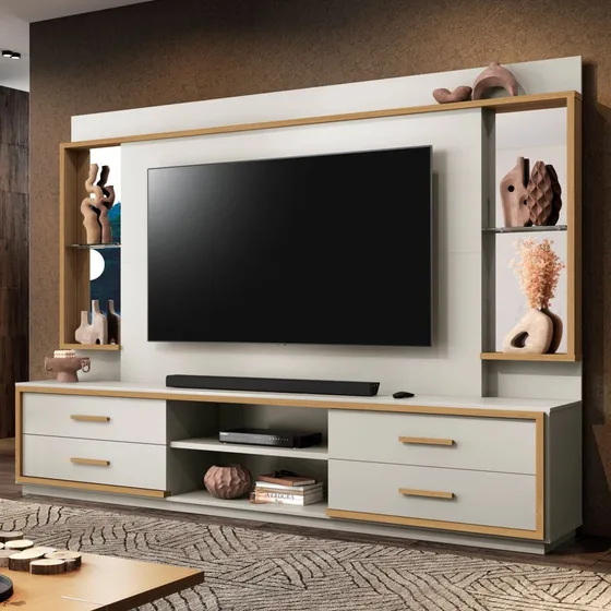 Estante Home Para Tv Até 75 Polegadas Com Espelho 4 Gavetas