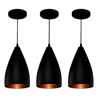 Kit C/3 Vegas Preto C/cobre Luminåria Teto Sala Decoração Kit C/3 Vegas Preto C/cobre Luminåria Teto Sala Decoração