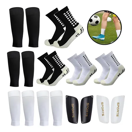 10 Calceta Antideslizantes Fútbol Y Manga Media Y Espiniller Blanco Combinación A 3 Pares De Blanco Y Negro