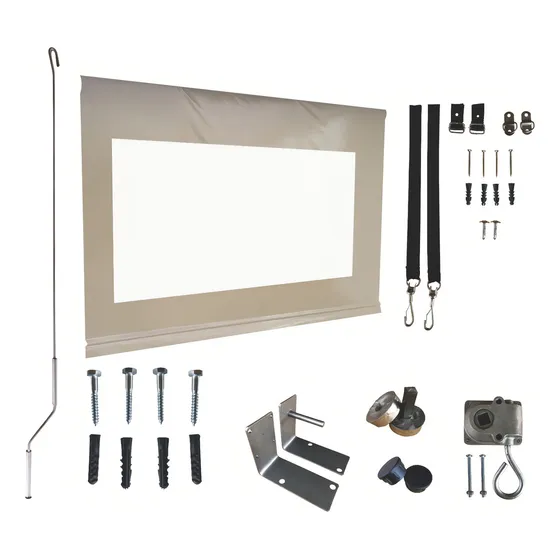 Toldo Cortina Para Área Externa Varandas 4,70 X 2,50 Kit Cor Bege Com Visor
