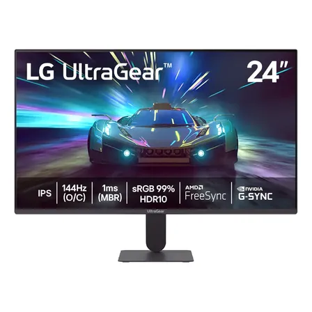 LG UltraGear Monitor Gamer 24" IPS 144Hz (O/C) 1ms (MBR) Full HD (1920x1080) HDR10 NVIDIA G-SYNC AMD FreeSync, Preto - 24G411A