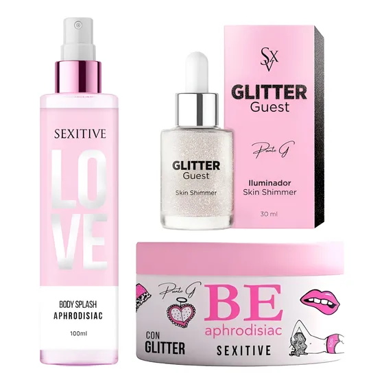 Crema Feromonada Perfumada Con Glitter+ Aceite + Body Splash Floral Kit 1