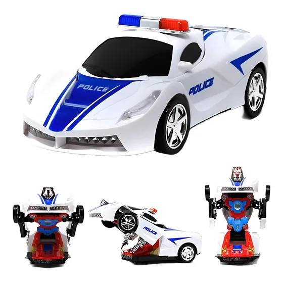 Auto Policia Tranformers Radio Control Remoto 1:16 Luz Color Blanco