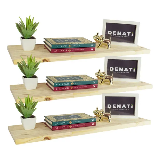 Kit 3 Prateleira Estante 60x20 Madeira Painel Pinus +
