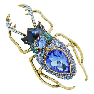 Broche Prendedor Pin Escarabajo Cristal Azul Insecto Mujer Broche Prendedor Pin Escarabajo Cristal Azul Insecto Mujer