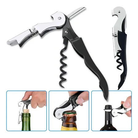 Abridor De Garrafa Vinho Saca Rolhas Aço Inox Clink Preto