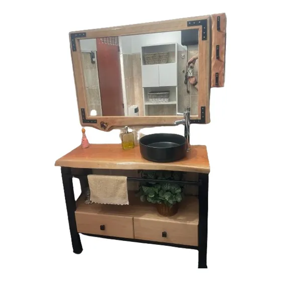 Mueble Para Bacha De Baño En Hierro Y Madera Artesanal
