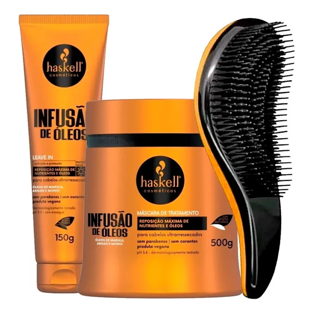 Kit Haskell Infusão De Óleos 500ml Máscara Leave In +escova