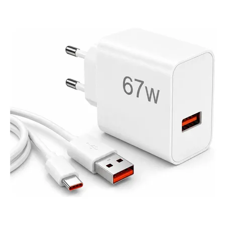 Carregador Turbo 67w Usb-c Branco Compativel Xiaomi Samsung Branco
