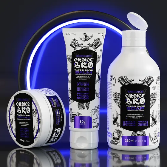 Kit Tratamento Tattoo Choice Bro Sabonete + Balm Hidratante + Pomada Cicatrizante Embaixador