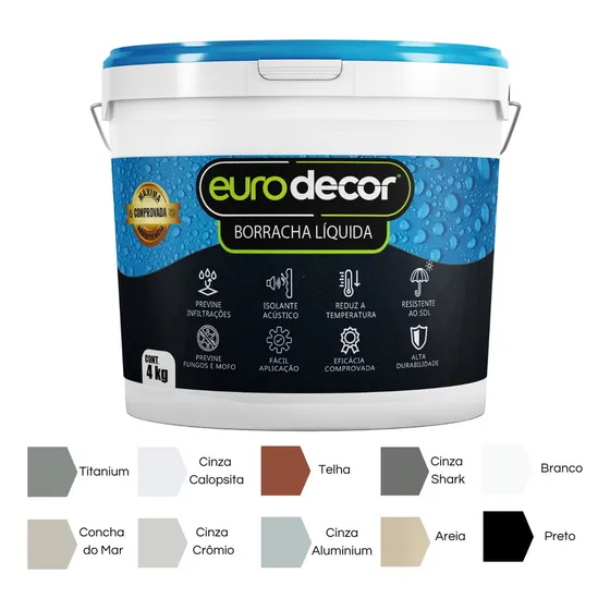 Pintura Borracha Liquida Solução Total Euro Decor 4kg Top Acabamento Acetinado Cor Titanium