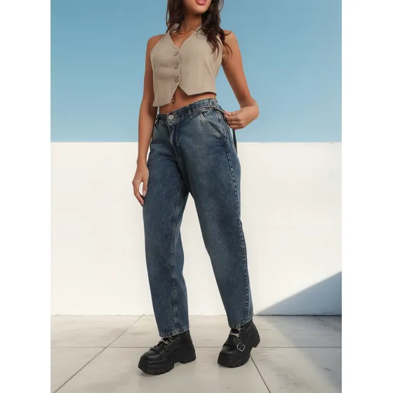 Jean Barrel De Jean Con Cintura Regulable Ktl Denim