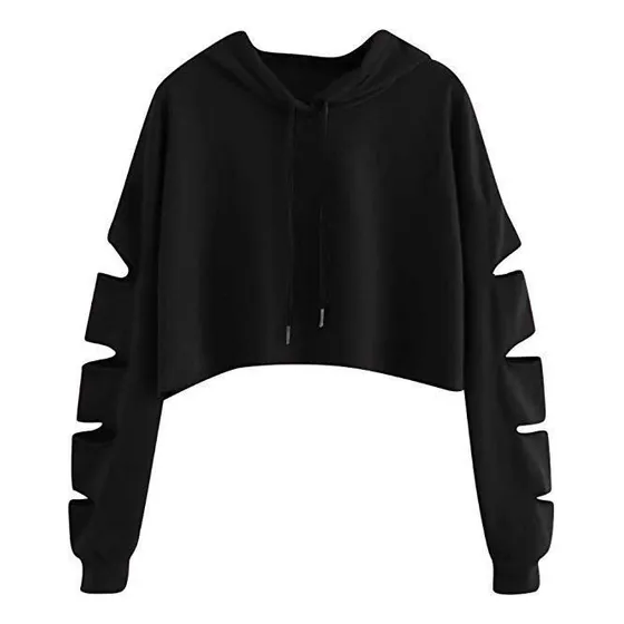 Hoodie Sudadera Con Cortes  Con Capucha Ombliguera