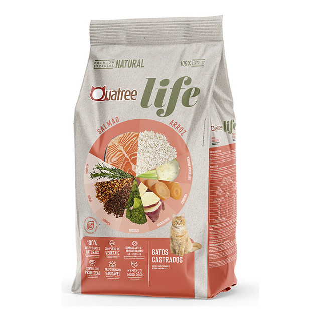 Alimento Quatree Castrados Quatree Life Para Gato Adulto De Raza Médio Grande Sabor Salmão... Alimento Quatree Castrados Quatree Life Para Gato Adulto De Raza Médio Grande Sabor Salmão...