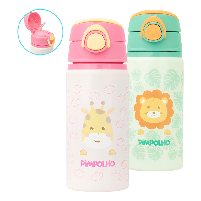 Garrafa De Alumínio 500ml Com Canudo De Silicone Pimpolho
