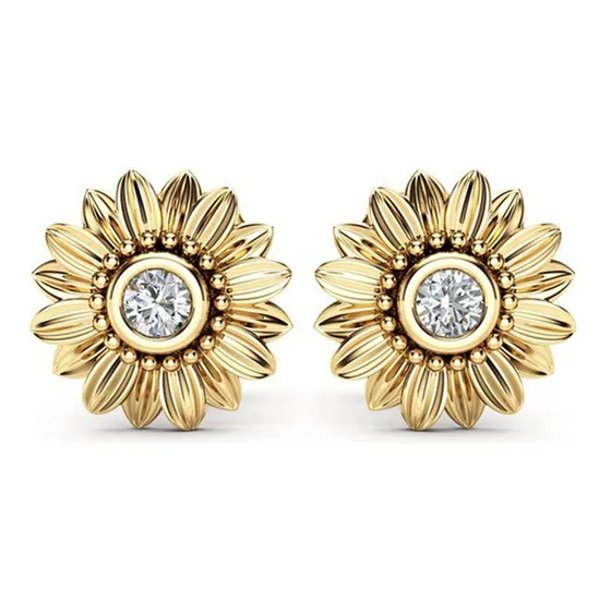 Aretes De Dorado De Con Pendientes De Girasol Joyería Moda