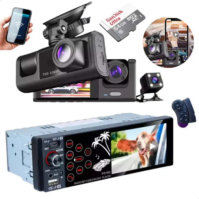 Câmera Veicular Lente Dupla Wifi + Mp5 Multimidia Bluetooth
