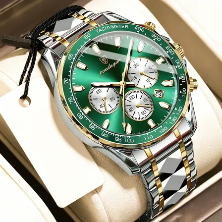 Relógio Masculino Estilo Executivo Aço Inoxidável Quartz Oro Dourado Verde
