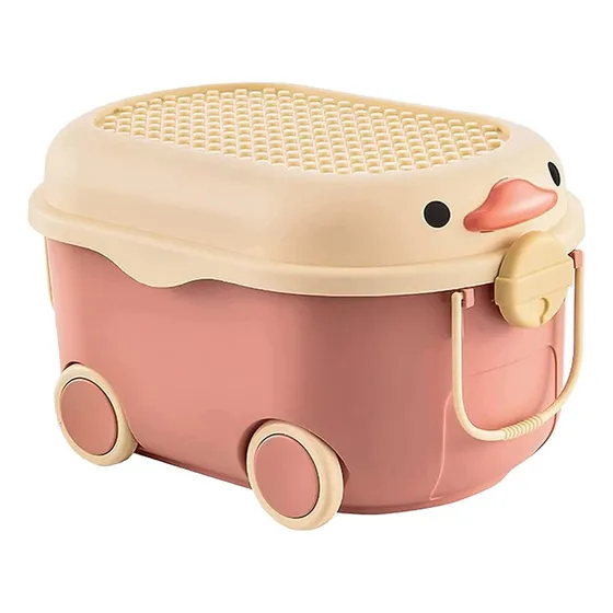 Organizador De Brinquedos Livros C/ Rodinhas Alças Patinho Cor Laranja