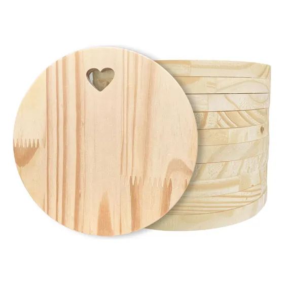 Kit 10 Tábuas Redonda 20x20cm Mesa Posta Petisco Frios Pinus