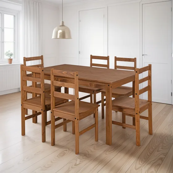 Juego Comedor Mesa 6 Sillas Madera Maciza Pino Reforzado Ebz