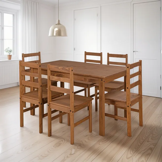 Juego Comedor Mesa 6 Sillas Madera Maciza Pino Reforzado Ebz