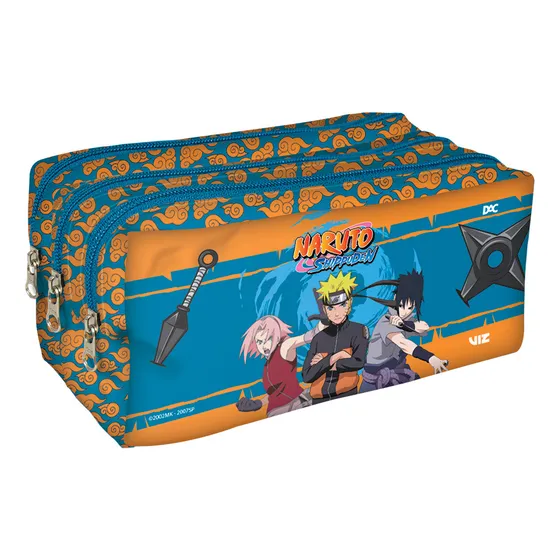 Estojo Escolar Triplo Naruto 3 Divisórias Repartições Dac Cor Azul