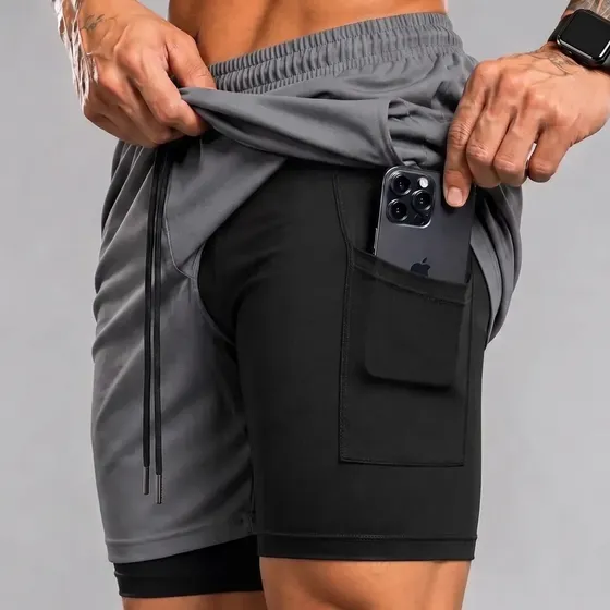 Bermuda 2 Em 1 Short Duplo Masculino Academia Treino Corrida