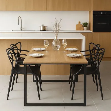 Mesa De Jantar 120x80 Com Pé De Ferro E Quatro Cadeiras Mel