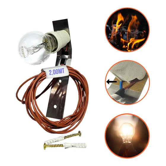 Kit Lâmpada Para Churrasqueira Com Suporte, Soquete E Fio 127v