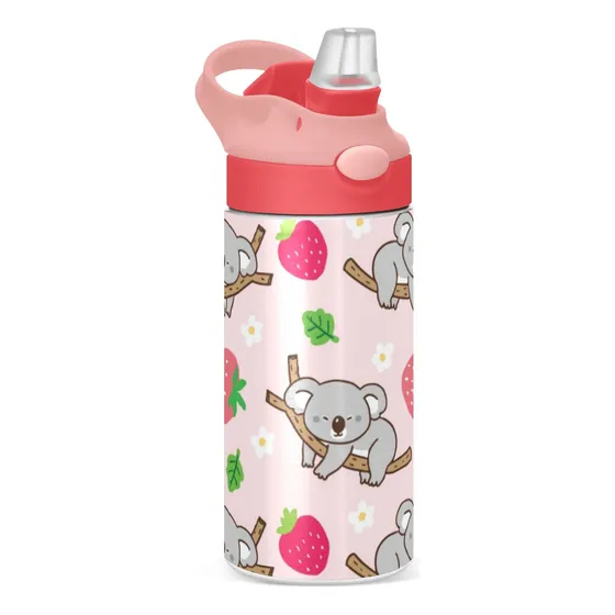 Agua Para Niño Botella Aislada Acero Inoxidable Tapa Pajita