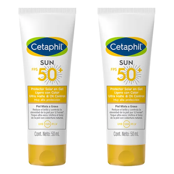 Pack 2 Cetaphil Sun Oil Control Fps 50 Gel Ligero Con Color
