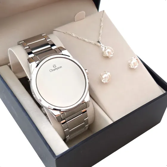 Relógio Champion CH40124S Feminino Digital Led Espelhado Social Kit Cor da correia Prata Cor do bisel Prata