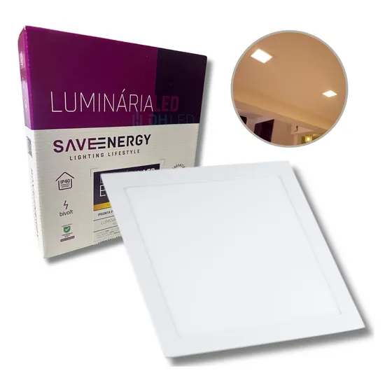 Luminária Plafon Led Quadrado Embutir 20w 4000k Save Energy
