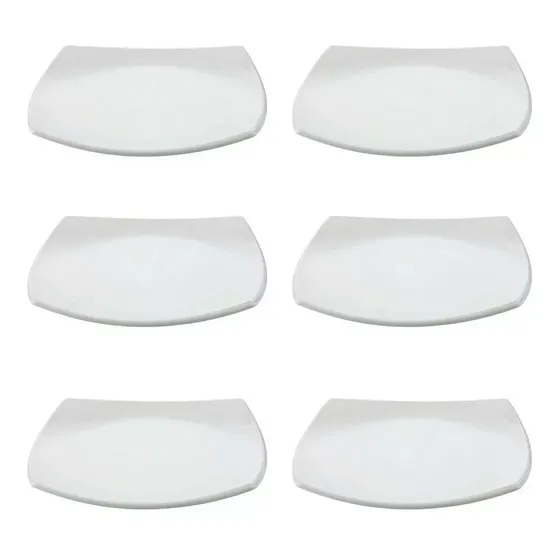 X6 Platos Playos Cuadrados Vidrio Templado Juego Opalina Color Blanco Cuadrado