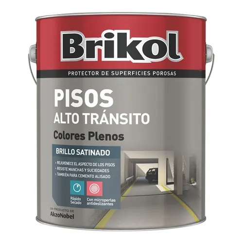 Pintura Para Pisos Alto Tránsito Brikol 1Lt Color Gris Brillante