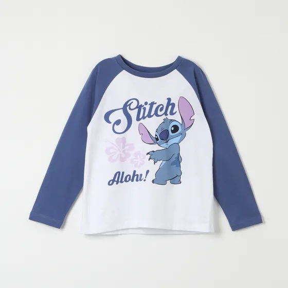 Polera Manga Larga Niña Lilo & Stitch Mangas Blanco Disney