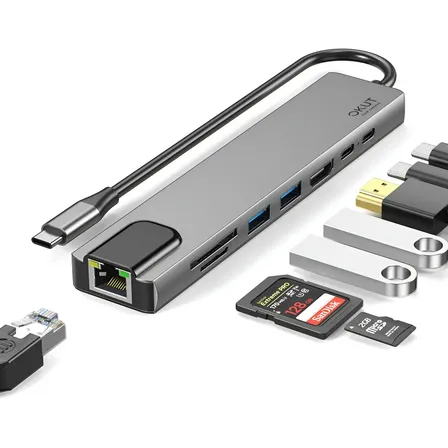 Okut Tipo C Para Usb 3.0 Hub Usb C Hdmi Sd Lan Pd Carga 8em1 Cinza