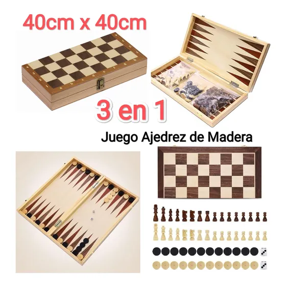 Juego De Ajedrez De Madera 40x40cm Profesional 3 En 1