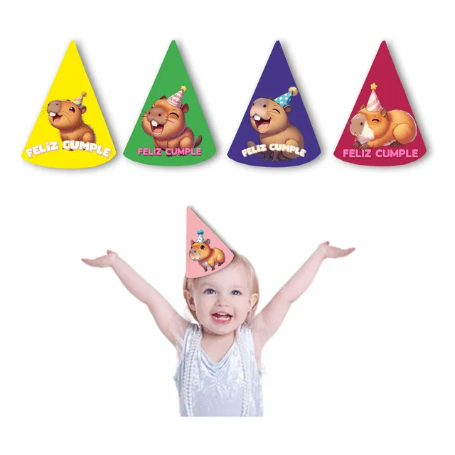 Gorros Conos Capibara Cumpleaños Pack X5