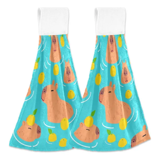 2 Toalla Cocina Fruta Agua Capybara Mano Microfibra