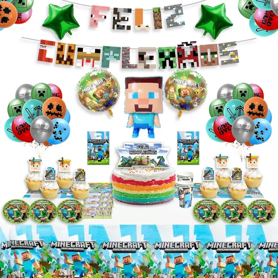 Set Cumpleaños Completo Cotillón Globos Minecraft Temático