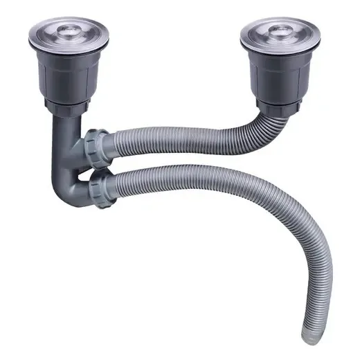 Kit Sifon Extensible Fregadero Doble Moderno 2 Desagues Inox