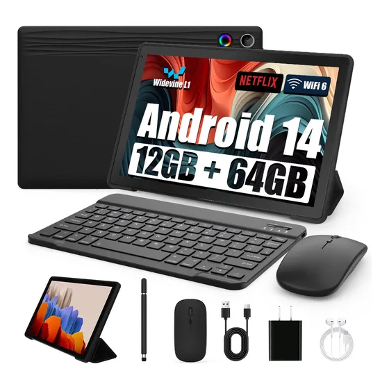 Tablet A10l 10.1 12gb+64gb Android 14 Con Wifi 6 Tf(max 1tb) Negro