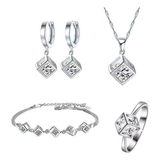 Conjunto De Joyas Collar Aros Pulsera Anillo Plata Fina 925