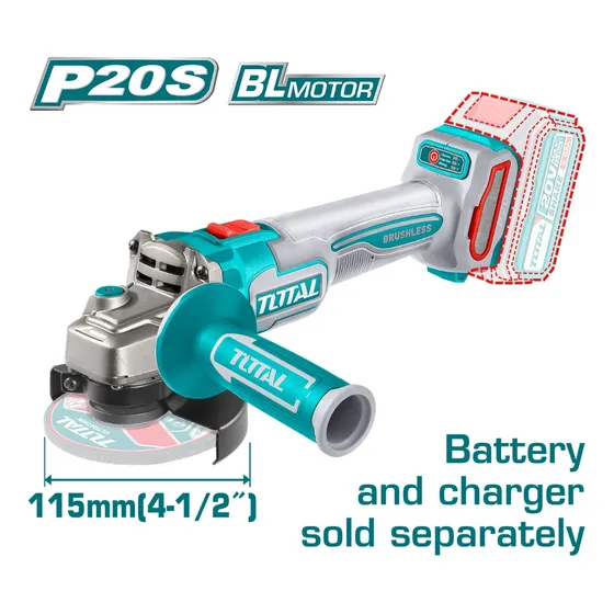 Esmeril Angular Inalambrico 4 1/2'' 20v Total Tools 6000rpm