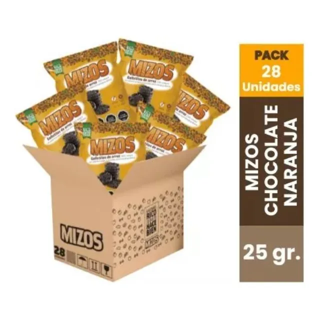 28 Snacks Integral Galletas De Arroz Mizos Chocolate Naranja